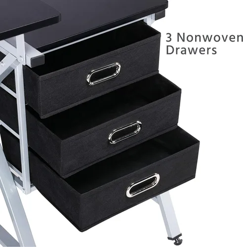 Miniatura 7 de Yaheetech Escritorio de dibujo, mesa de dibujo para artistas/adultos, escritorio de arte con taburete y 3 cajones deslizantes, estación de trabajo