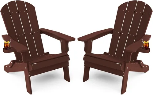 Miniatura 15 de YEFU Silla Adirondack, silla Adirondack de plástico de gran tamaño, sillas plegables para exteriores con soporte para tazas, silla de césped