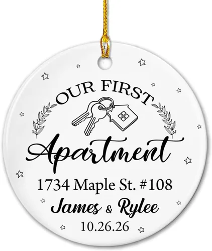 Miniatura 15 de Adorno de cerámica Our First Christmas Together, adorno de Navidad 2025 personalizado con nombre y fecha, renos para colgar en cerámica, regalo