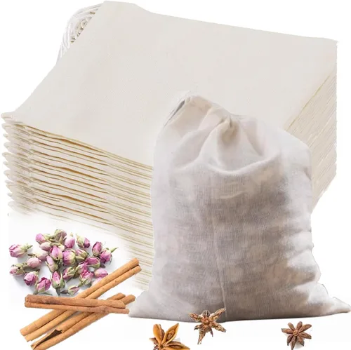Miniatura 8 de 30 piezas de bolsas de especias de algodón natural para cocinar: 4x6, 6x8 Filtros de té reutilizables con cordón, ideales para colar sopas, bolsitas