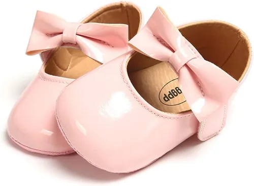 Miniatura 87 de RVROVIC Mocasines de princesa para bebé, zapatos brillantes de Mary Jane, zapatos de cuna de suela suave y ligera de primera calidad, zapatos