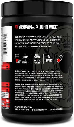 Miniatura 9 de Jacked Factory X John Wick - Polvo de preentrenamiento modo Wick - Energía intensa, enfoque listo para la batalla, compromiso imparable y voluntad
