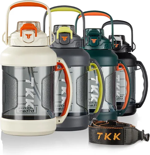 Miniatura 11 de TKK Botella deportiva de medio galón con popote y tapa 2 en 1, apta para lavavajillas, sin BPA, a prueba de fugas, botella de plástico Tritan