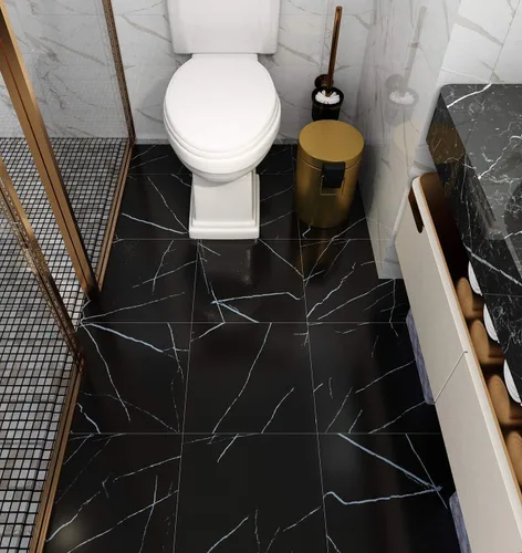 Miniatura 2 de Livelynine Azulejos de suelo de despegar y pegar, paquete de 32 unidades de 12 x 12 pulgadas, suelos de vinilo de mármol blanco y negro para cocina
