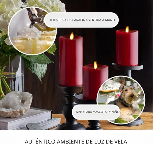 Miniatura 5 de Luminara Juego de 3 velas sin llama con borde fundido parpadeante, funciona con pilas y función de temporizador, control remoto incluido, pilar