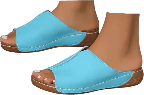 Miniatura 14 de Sandalias ortopédicas para mujer, plataforma elegante, sandalias ortopédicas cómodas con soporte de arco sin cordones, planas, suaves, modernas Rojo