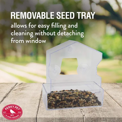 Miniatura 6 de Perky-Pet Comedero transparente para pájaros con ventosas fuertes, capacidad de semilla de 1/2 libra, Perky Pet 345, entretenida alimentación