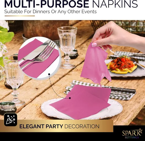 Miniatura 5 de Amcrate Paquete grande de 100 servilletas rosadas para bebidas, ideal para bodas, fiestas, cumpleaños, cenas, almuerzos y cócteles (5 x 5 pulgadas)