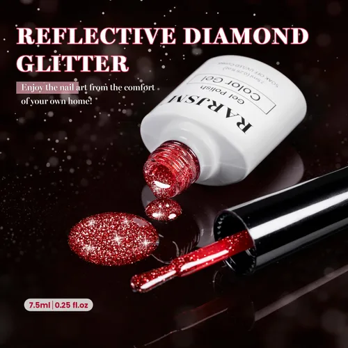 Miniatura 4 de RARJSM Esmalte de uñas de gel con purpurina roja reflectante holográfica, destellos de arco iris, diamantes brillantes, LED, UV, secado con lámpara