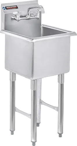 Miniatura 11 de DuraSteel 304 Fregadero Utilitario Comercial de Acero Inoxidable - 18 Pulgadas de Tubo Independiente, Fregadero de Preparación para Cocina con Grifo