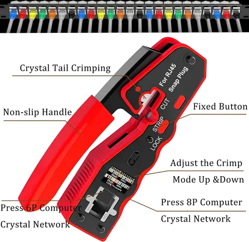 Miniatura 2 de LEATBUY - Herramienta de crimpado CAT5 CAT6, kit de herramienta de crimpado RJ45, 50 conectores RJ45 LAN Ethernet, 50 cubiertas, probador de cables