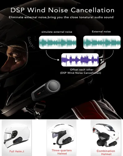 Miniatura 3 de Auriculares Bluetooth para motocicleta, MaxTo M2, casco de motocicleta Bluetooth5.0, 6 vías 3280 pies, sistema de comunicación de intercomunicación