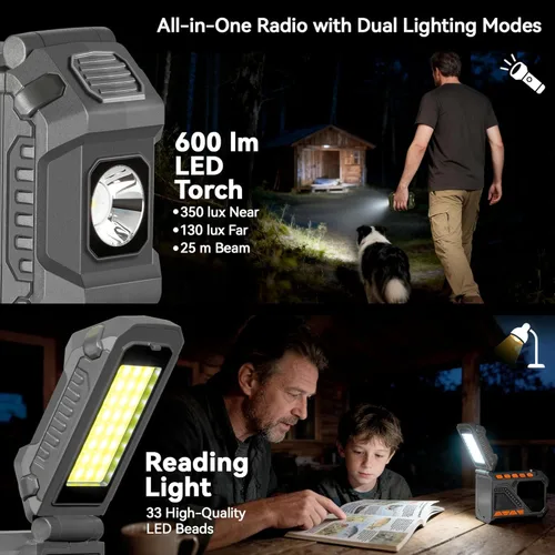 Miniatura 5 de VXF Radio de emergencia con manivela solar, radio meteorológica NOAA de 5000 mAh, radio portátil AM/FM/WB, linterna y alerta SOS para emergencia