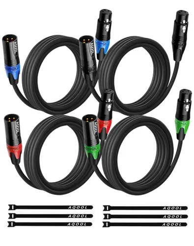 Miniatura 10 de XLR Cables 3 pies, paquete de 4 unidades, cable de micrófono XLR macho a hembra, cable de micrófono de 3 pines chapado en oro cable de altavoz OFC