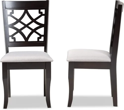 Miniatura 5 de Baxton Studio Mael - Juego de 2 sillas de comedor y sillas de comedor tapizadas de tela gris y acabado marrón oscuro de madera