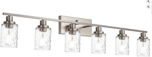 Miniatura 13 de 6 luces de tocador de baño, níquel cepillado, accesorios de iluminación de baño sobre espejo con vidrio transparente, aplique de pared industrial