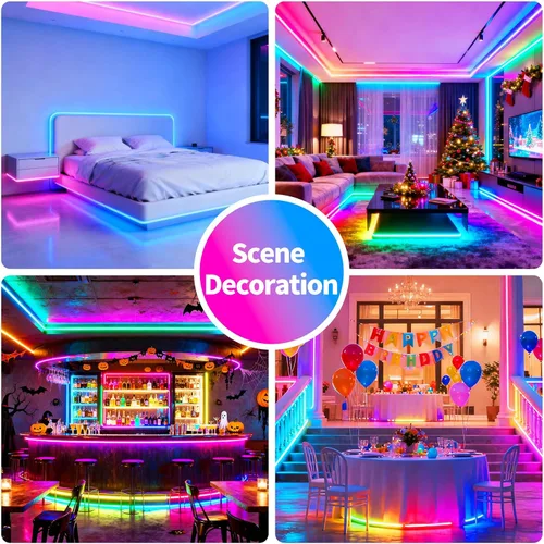 Miniatura 7 de Tira de luces LED, sincronización de música RGB, luces LED que cambian de color con control remoto y control remoto de aplicación inteligente, luces