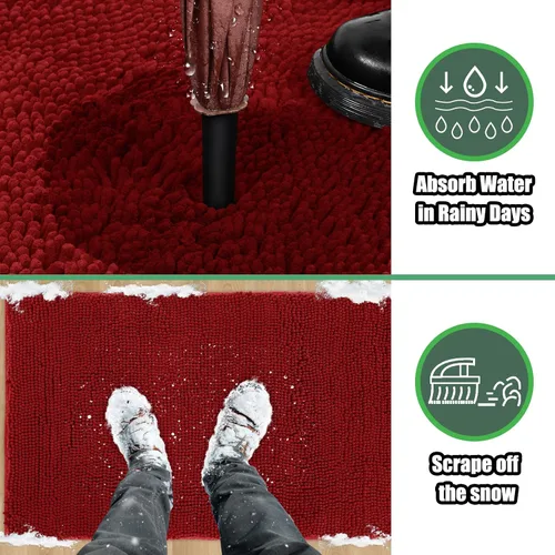 Miniatura 3 de IM HOME Felpudo absorbente de felpilla para exteriores, 36 x 24 pulgadas, lavable, tapete para puerta de perro, antideslizante, tapete para Rojo