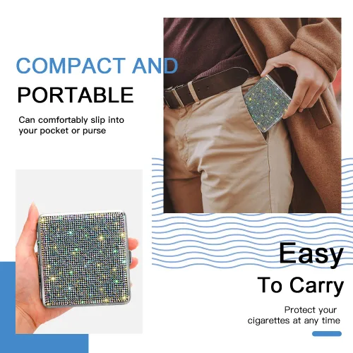 Miniatura 3 de SAVORI Estuche de cigarrillos para mujeres y hombres, soporte de cigarrillos de metal con cristales brillantes de doble cara, caja de cigarrillos AB