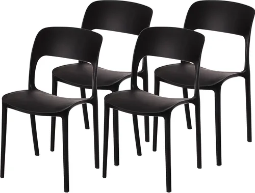 Miniatura 12 de Fabulaxe Silla de comedor moderna de plástico para exteriores con respaldo curvado abierto, juego de 2 unidades Juego de 2 rojo