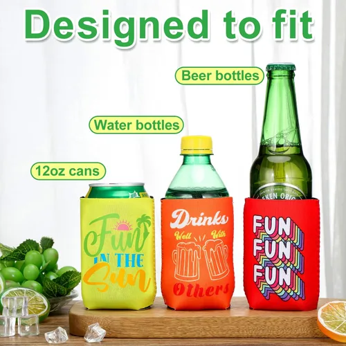Miniatura 5 de Tatuo Paquete de 12 fundas divertidas para enfriar latas a granel de 12 onzas, fundas para enfriar latas de cerveza de verano con temática de playa