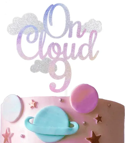 Festus Decoración de 9 pasteles con purpurina en la nube, decoración de pastel de 9º cumpleaños, decoración de fiesta de color degradado de ensueño