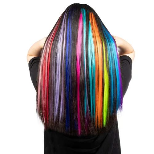 Miniatura 2 de YaFex 12 extensiones de cabello con clip, 22 pulgadas, extensiones de cabello de colores con reflejos para fiesta, extensiones sintéticas largas