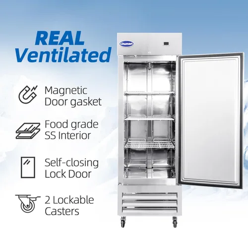 Miniatura 3 de Congelador Comercial de 27" con Puerta Sólida Individual, Congelador Vertical de Acero Inoxidable de 23 Pies Cúbicos con Enfriamiento por