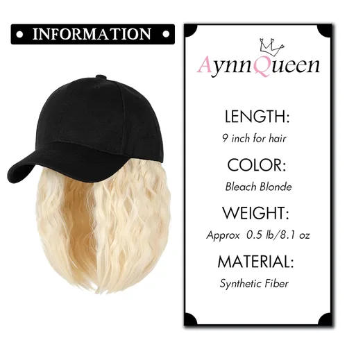 Miniatura 3 de AynnQueen Gorra de béisbol con extensiones de cabello para mujer, gorra ajustable con peluca sintética adjunta de 24 pulgadas, cabello ondulado