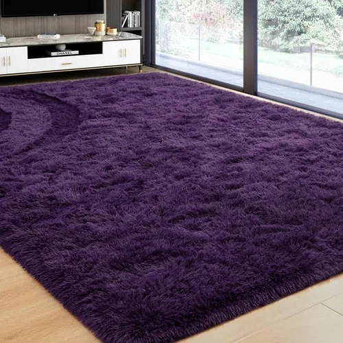 Miniatura 2 de Softlife - Alfombra de área de color púrpura oscuro, esponjosa y lanuda de 6 x 9 pies, alfombras de pelo largo para dormitorio de niñas, alfombra