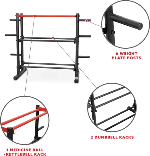 Miniatura 7 de Sunny Health & Fitness Multi-Weight Storage Rack Stand for Dumbbells, Kettlebells, Olympic Weight Plates, Barbell, Medicine Ball