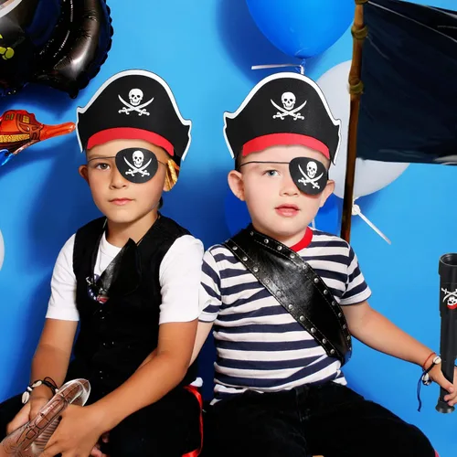 Miniatura 6 de JaGely El juego de 80 piezas de cosplay para fiesta pirata incluye 20 sombreros piratas de fieltro, 20 parches de ojos de capitán, 20 espadas