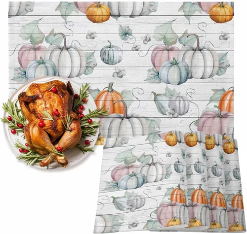 Miniatura 98 de Juego de 4 manteles individuales Boho de otoño, calabazas de acuarela para Acción de Gracias, resistentes al calor, lavables, para mesa, manteles