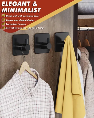 Miniatura 4 de Auxmir Ganchos Adhesivos de Servicio Pesado 30lb(Máx) Ganchos de Pared, Paquete de 5 Toallero Autoadhesivo Sin Daños, Acero Inoxidable para Abrigo