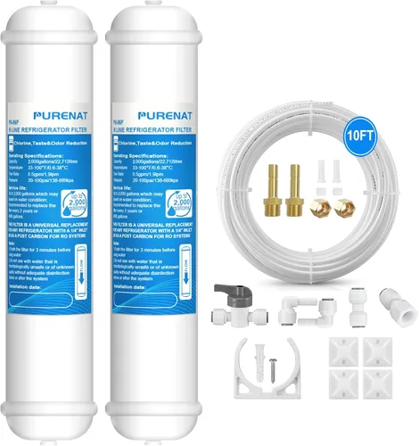 Filtro de Agua en Línea para Refrigerador y Máquina de Hielo (Paquete de 2), Repuesto de Filtro de Carbón Post de Conexión Push de 1/4" para Sistema