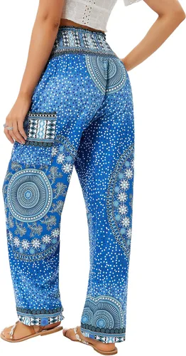 Miniatura 2 de QIANXIZHAN - Pantalones deportivos de tiro alto para mujer, diseño estilo harén bohemio con bolsillos, para yoga