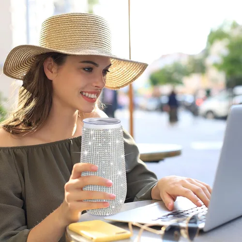 Miniatura 5 de Tessco Vasos Tumbler con Pedrería Brillante con Pajita Botella de Agua con Purpurina Tumbler de Pajita de Acero Inoxidable Vaso Aislado con Pedrería