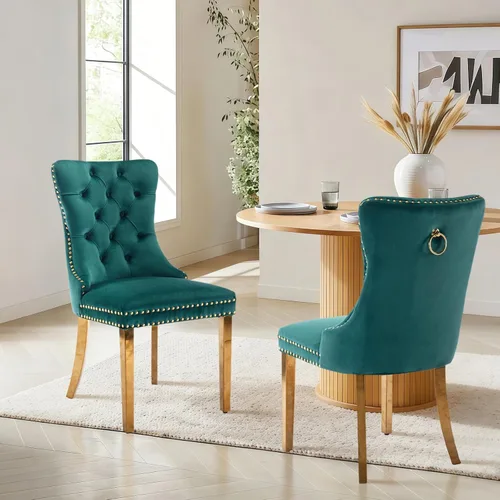 Miniatura 138 de Juego de 4 sillas de comedor de terciopelo, sillas de comedor tapizadas con ribete de cabeza de clavo y patas de madera maciza para cocina