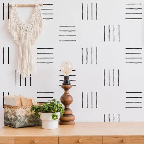 Miniatura 2 de Calcomanías de pared de vinilo negro de 4 líneas, despegar y pegar, calcomanías de pared modernas de líneas bohemias, 200 tiras con una plantilla