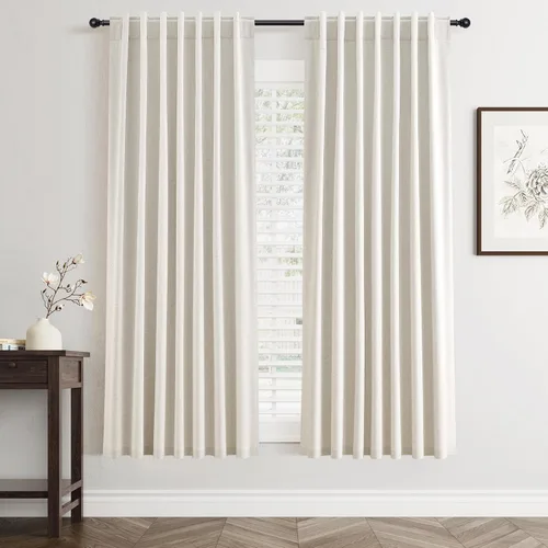 Miniatura 24 de Cortinas Opacas de Lino Beige Blanco de 84 Pulgadas de Largo, Juego de 2 Paneles para Sala de Estar y Dormitorio, Térmicas con Reducción de Ruido