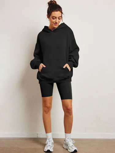 Miniatura 6 de Trendy Queen Sudaderas de gran tamaño con capucha de forro polar para mujer, camisas de manga larga, ropa de otoño con bolsillo
