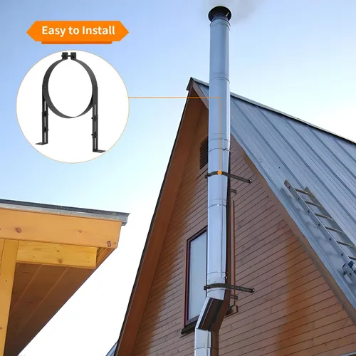 Miniatura 5 de Soporte de tubo de chimenea de 8 pulgadas, correa de pared de ventilación ajustable, colgador de tubo de estufa de acero inoxidable para tubos
