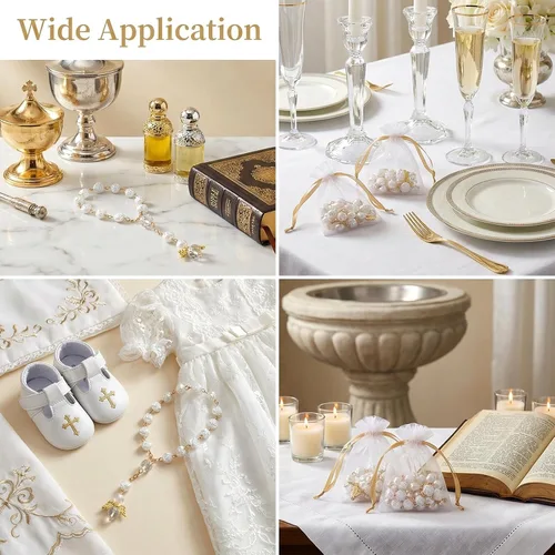 Miniatura 4 de 30 piezas de mini rosario de bautismo a granel y 30 bolsas de organza para bautizo, bodas, decoración de baby shower, regalos cristianos, regalos