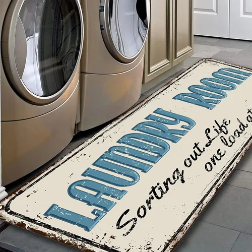 Miniatura 9 de Alfombra rústica para lavandería, antideslizante, lavable a máquina, decoración para cocina, baño, baño, baño, color negro (72 x 24 pulgadas)