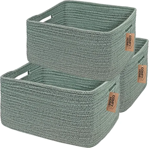Miniatura 22 de COMFY-HOMI Cestas de almacenamiento de 11.5 x 7.5 x 4.7 pulgadas para organizar, cesta tejida de cuerda de algodón, caja de almacenamiento