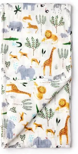 Loulou Lollipop – Manta suave de muselina para bebé, manta de recepción premium, manta envolvente para bebe de 47" x 47" para niñas y niños Safari