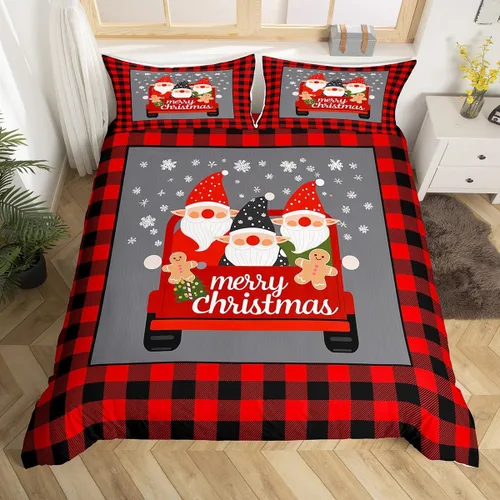 Miniatura 19 de Juego de ropa de cama de 3 piezas con diseño de muñeco de nieve, funda de edredón con temática de invierno, funda de edredón con temática de Feliz