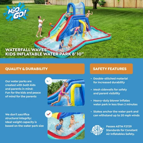 Miniatura 3 de Bestway H2OGO! Parque acuático Waterfall Waves Mega Tobogán inflable y piscina para hasta 6 niños