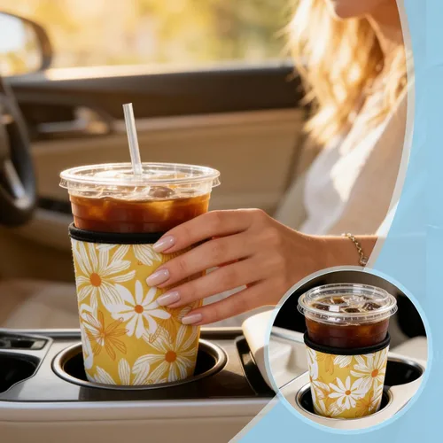 Miniatura 6 de Paquete de 3 fundas reutilizables de neopreno para café helado, a prueba de sudor y aisladas, se adapta a tazas de 16 a 32 onzas, protector