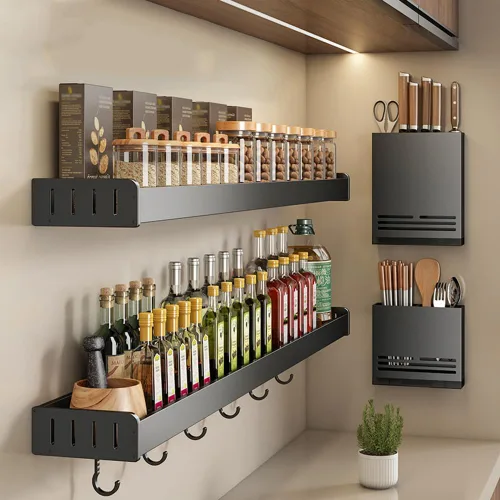 Miniatura 2 de Estante de especias montado en la pared, organizador de especias de cocina para tarros de especias, estante de especias para detrás de la estufa
